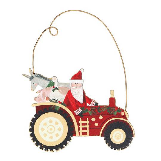 Wood Santa Tractor with Pig, Donkey & Goose 9cm *ETA Nov